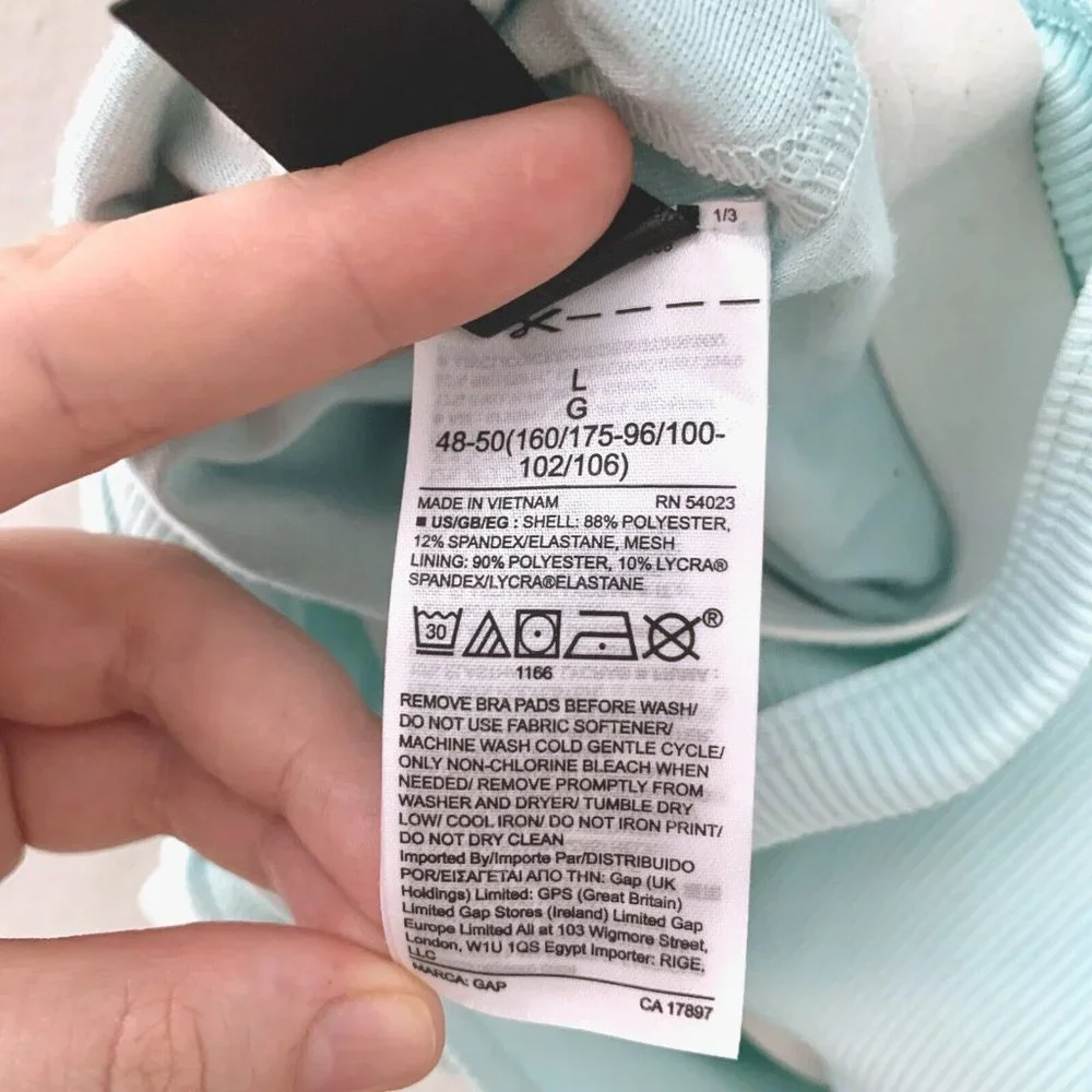 Gap GapFit Ribbed Blackout Twist-Knot Cropped Sports Bra Aqua Size L - Picture 9 of 9